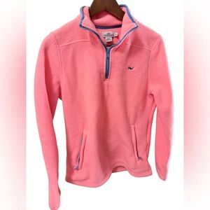 Vineyard Vines Coral Pink Quarter-Zip Fleece with Blue Trim